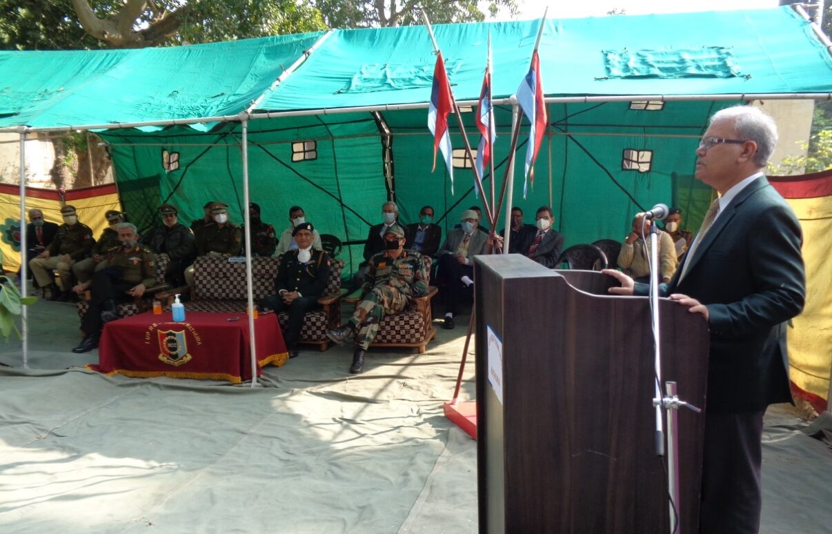 Honourable Vice Chancellor Col (Prof) GK Singh addressing on the occasion of 242nd RVC raising day celebration organised by 1UP  R&V SQN NCC Mathura